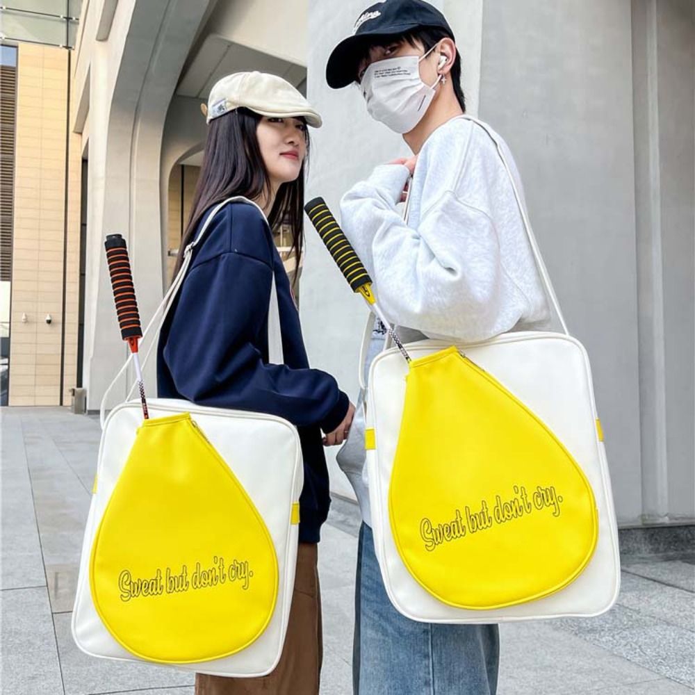 Badminton Single - กระเป๋าใส่ไม้แบดมินตันความจุขนาดใหญ่ กระเป๋าใส่ไม้แบดมินตันแบบสะพายไหล่เดียว หนัง PU กันน้ำ สีขาวเหลือง